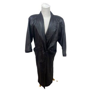 Express Vintage Mens Black Leather Belted Trench Coat Size M